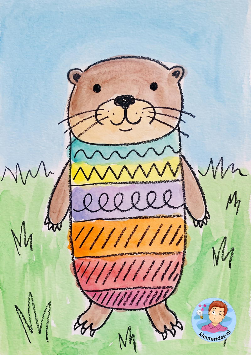kleur en tekenopdracht otter kleuteridee